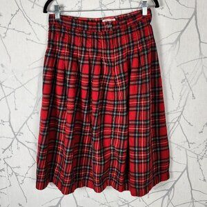 Talbots VTG Red Plaid Tartan Worsted Wool Pleated Midi Skirt